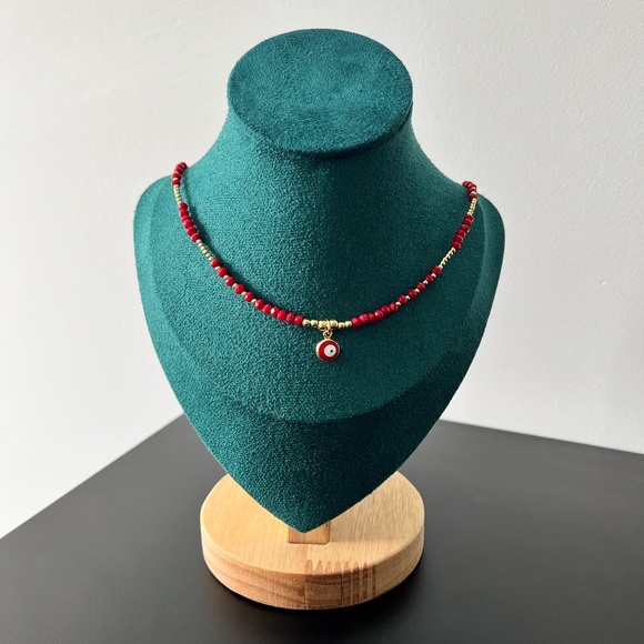Bohemian Jewelry ✨ Boho-Chic Red Evil Eye Beads Necklace / Chocker - Picture 2 of 4